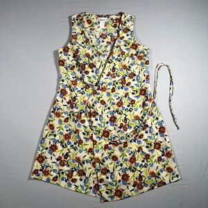 Rampage Vintage Floral Wrap Mini Dress Top Sleeveless‎ Cream Red Blue Size 5 90s
